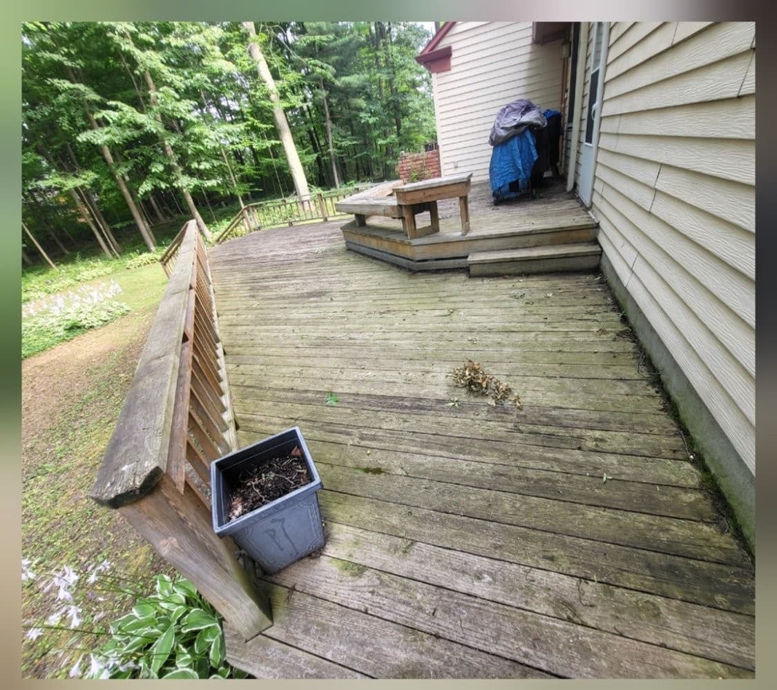 Wood deck gray and weathered before washing
