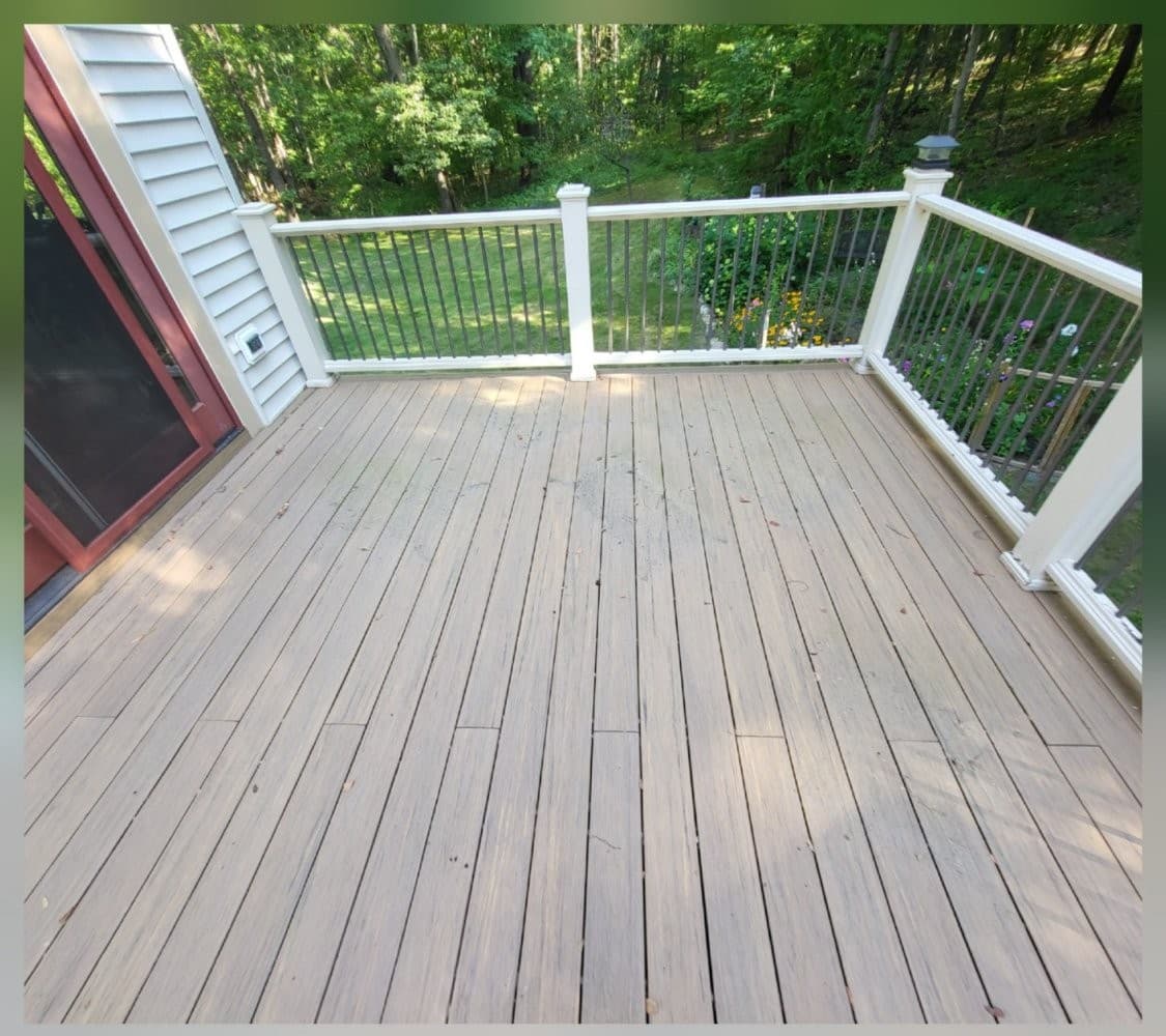 Composite deck and porch area before cleaning