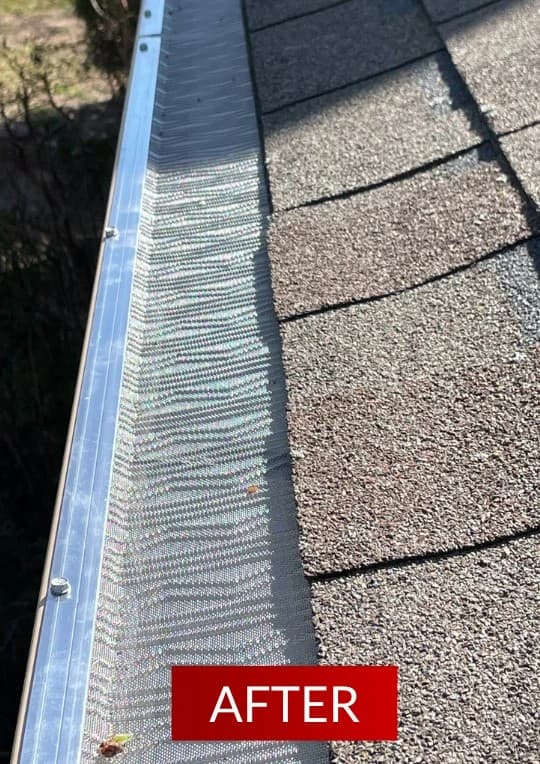 Gutter channel protected by guard system after cleanup and retrofit
