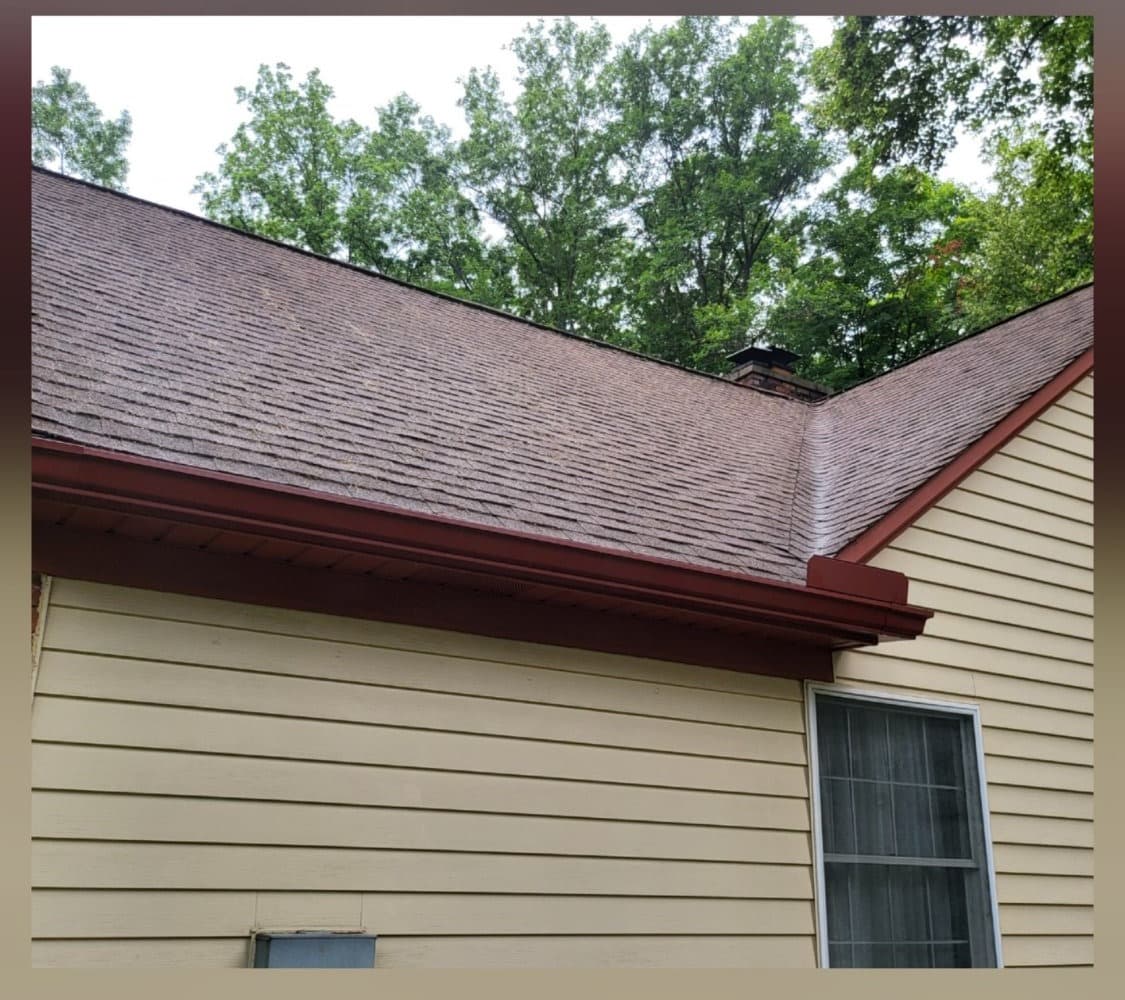 Shingle roofline and gutter edge cleaned after professional roof service