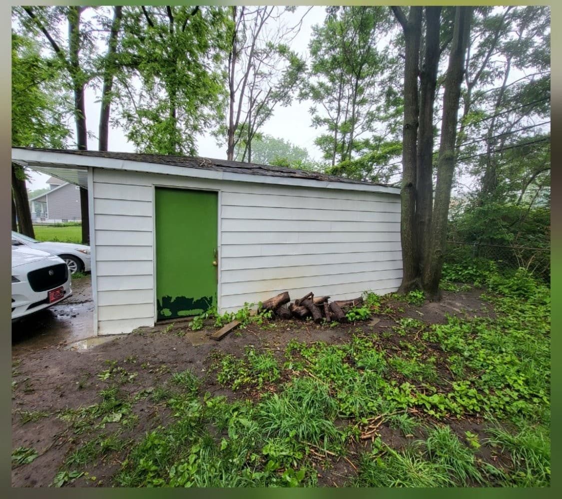 Shed siding clean and bright after soft washing